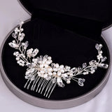 Silver Color Flower Hair Comb Clip Girls Handmade Alloy Pearl Hairpin Bridal Tiaras Wedding Hair Accessory Crystal Hair Jewelry