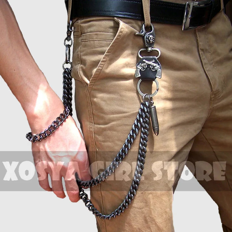 Hip hop punk horns skull metal casual wild pants chain wallet chain key chain men's waist chain DR02