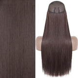 MERISIHAIR Synthetic No Clip Invisible Wire Hair Extensions Straight Black Blonde One Piece False Hairpiece Hair Extension