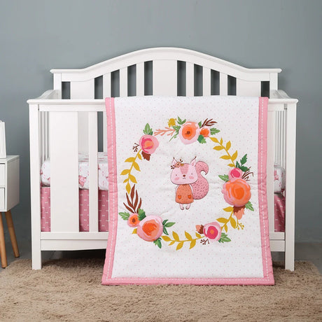 4 pcs Baby Crib Bedding Set for Girls and boys hot sale including quilt, crib sheet, crib skirt,pillow case