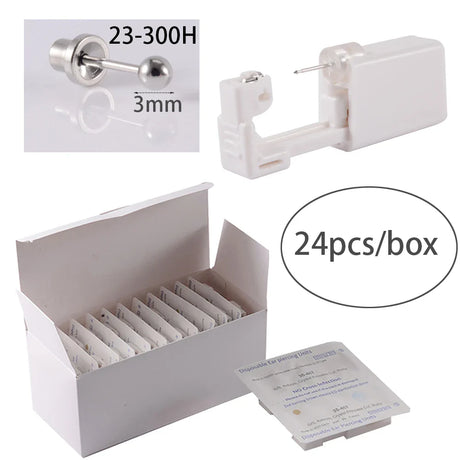 24pcs/Box NO PAIN Piercer Tool Machine Kit Stud Disposable Sterile Ear Piercing Unit Cartilage Tragus Helix Piercing Gun Jewelry