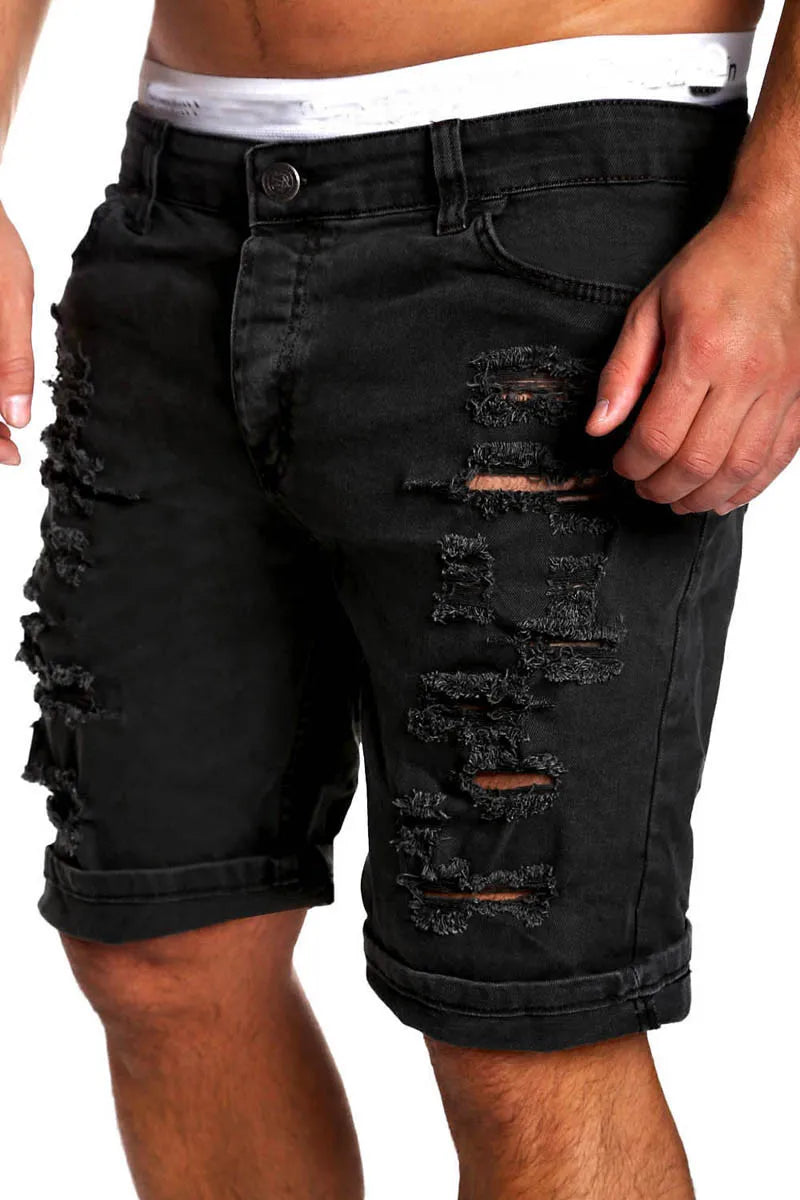 New Mens Denim Chino Fashion Shorts Washed Denim Boy Skinny Runway Short Men Jeans Shorts Homme Destroyed Ripped Jeans Plus Size