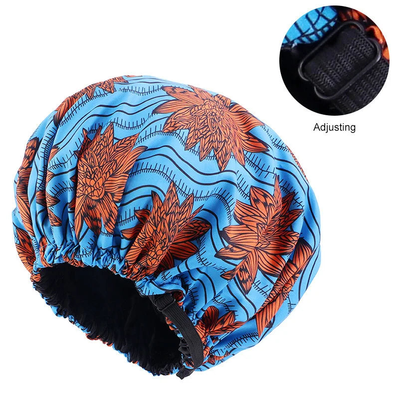 Oversize Africa Print Invisible Adjustable Round Hat Satin Lined nightcap hair cap Beauty Salon Hair Cap Women Hair Accessories