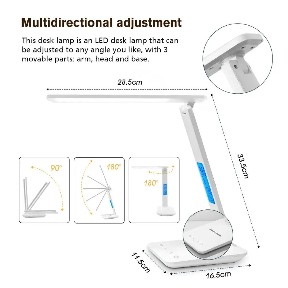 Hot QI Wireless Charging LED Desk Lamp 10W With Calendar Temperature Alarm Clock Eye Protect Reading Light Table Lamp LAOPAO