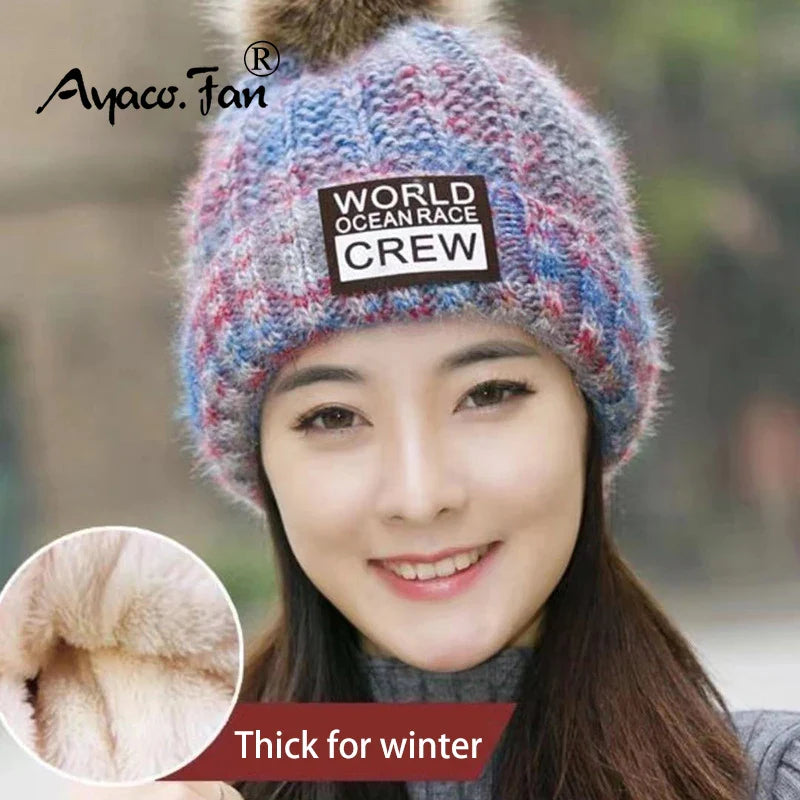 Winter Hats for Woman Thicker Beanies Knitted Cap Elder Autumn Beanie Chenille Ball Hats Fleece-lined Warmer Bonnet Casual Cap