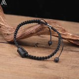 Natural Black Tourmaline Single Beads Woven Adjustable Bracelet Boho Women 6mm Black Lava Stone Beads Mala Bracelet N0383AMC