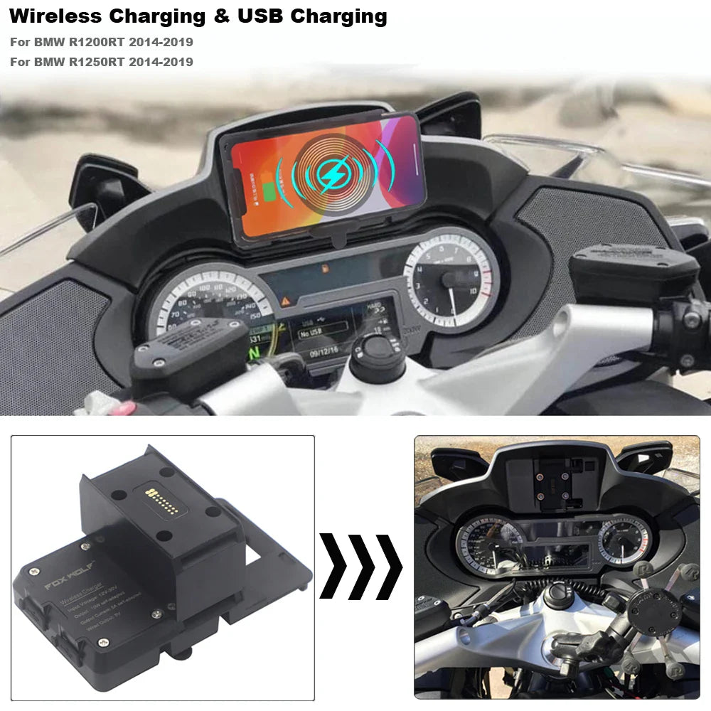 Wireless Charging GPS Navigation Bracket R1250RT Motorcycle Phone Holder USB Charger Mount Stand For BMW R1200RT 2014-2019