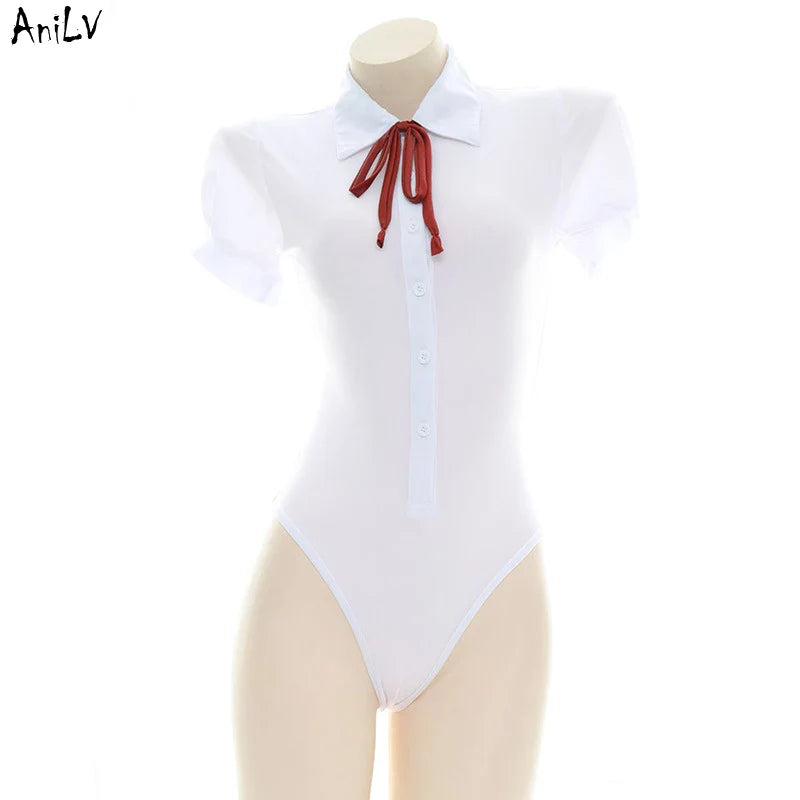 AniLV School Girl White Shirt Bodysuit Swimsuit Costume Studnet Waiter Swimwear Uniform Temptation Lingerie Cosplay