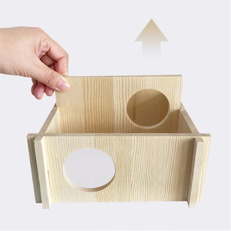 K5DC Hamster House with 2 Chambers Pet Wooden Hideout Nesting Habitat for Gerbils Chinchillas Guinea Pigs Small Animals