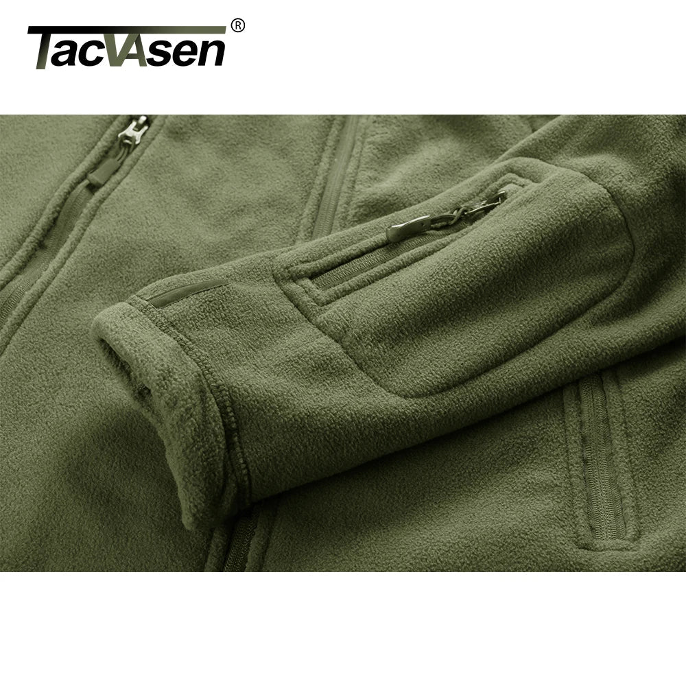 TACVASEN Winter Hooded Fleece Jackets Mens Zipper Pockets Tactical Work Jacket Thermal Autumn Outerwear Outdoor Hiking Warm Coat