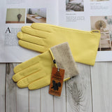 New women's leather color gloves sheepskin classic straight style knitted lining spring driving mittens autumn