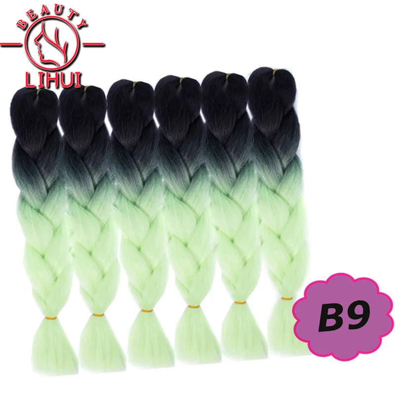 Synthetic Ombre Hair Jumbo Crochet Braiding Hair For Women Blonde Golden Green Brown Colorful Hair 6packs 24Inch 100G Wholesale