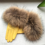 Real Sheepskin Fox Fur Gloves Women's Genuine Leather Glove Winter Warm Fashion Style Natural Fluffy Fox Fur Oversized Customize