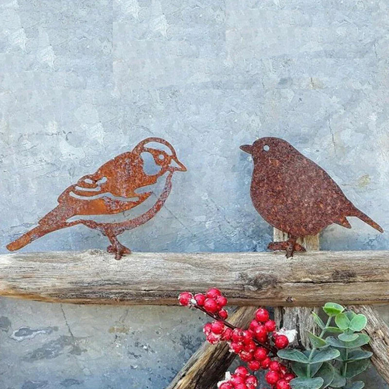 Sparrow Robin Garden Birds Outdoors Garden Decoration Rusty Metal Bird Silhouettes Garden Fence Decor Metal Bird Ornament