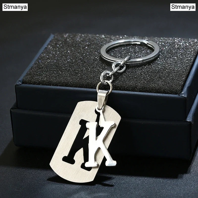 NEW DIY Stainless Steel A-Z Letters key Chain Charm 26 Letters  KeyChain Men Women keychain Couple gift Jewelry Car Key Ring