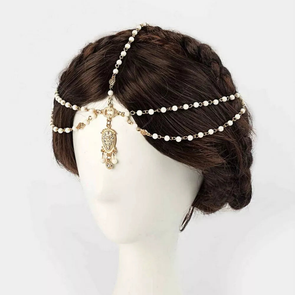 1PCS Fashion Indian Boho Hair Decoration Headbands white Beaded Head Hair Band Women Head Chain Hair Jewelry Girls Gifts