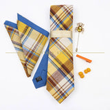 5 PCS Luxury Cotton Patchwork 7cm Tie Set Brooch Pin Clip Hankie Cufflink Men Party Daily Striped Floral Cravat Gift Accessory