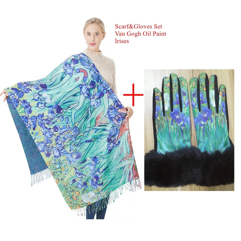 New Cashmere Scarf Women Digital Printing Pashmina Shawl Wraps Gustav Klimt Oil Painting Der Kuss Bandana Femme Foulard Tassels