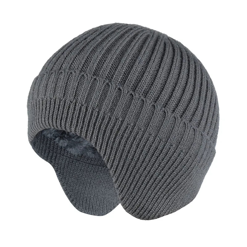 Winter Ears Protected Hats for Men Thicker Beanies Knitted Cap Autumn Cycling Beanie Women Fleece-lined Warmer Bonnet Solid Cap