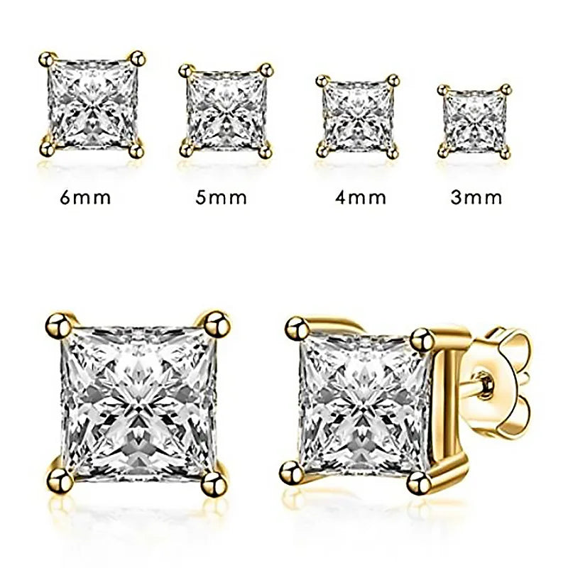 IOGOU 925 Sterling Silver Stud Earrings For Women 4-Claws Square Zirconia Earring Wedding Engagement Bridal Diamond Jewelry Gift