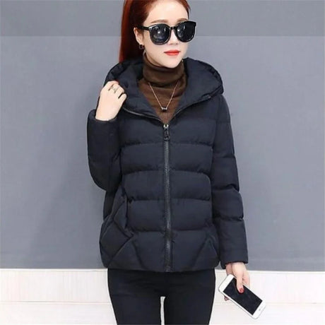 Short Hooded Cotton Jacket Women Parka Coats Autumn Winter Windproof Warm Outwear Solid color Padded  4XL 5XL Zip Cotton Jacket