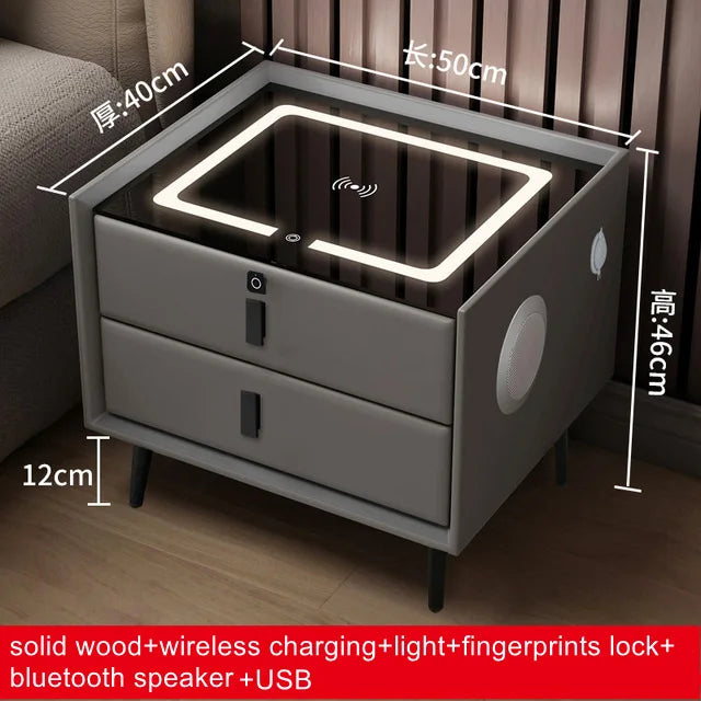 Smart Bedside Table with Wireless USB Charging Creative Multi-Functional Infrared Sensitive LED Light Hotel Night Stands