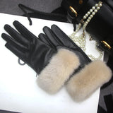 Real Sheepskin Fox Fur Gloves Women's Genuine Leather Glove Winter Warm Fashion Style Natural Fluffy Fox Fur Oversized Customize