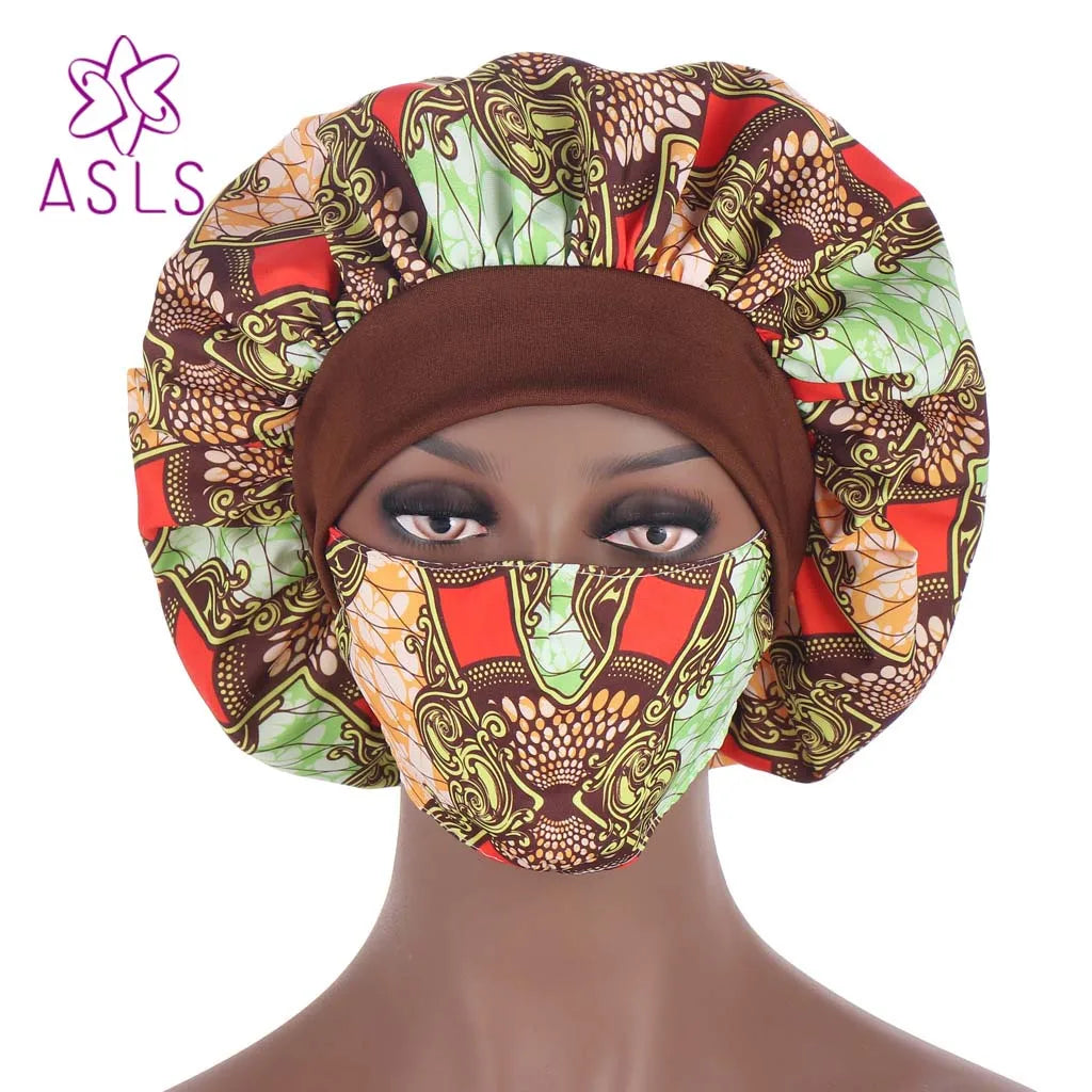 2021 New African pattern multicolor nightcap fashion mask hat suit headscarf cap women's hood Sleep Night Cap Hair accessories