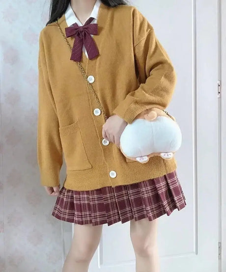 Japan School Sweater Spring Autumn V-neck Cotton Knitted Sweater College Style JK Uniform Cardigan 5 Color Student Girls Cosplay