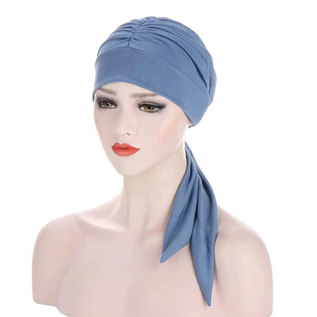 New Solid Color Crystal Hemp Long Tail Bow Turban Hat 7 color chemotherapy cap headdress Hat Women's Nightcap hair accessories