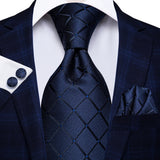 Hi-Tie Navy Plaid For Men Silk Woven Ties Solid Cravat Necktie Set Cufflinks Tie Clip Gift Box for Husband Male HB-1656