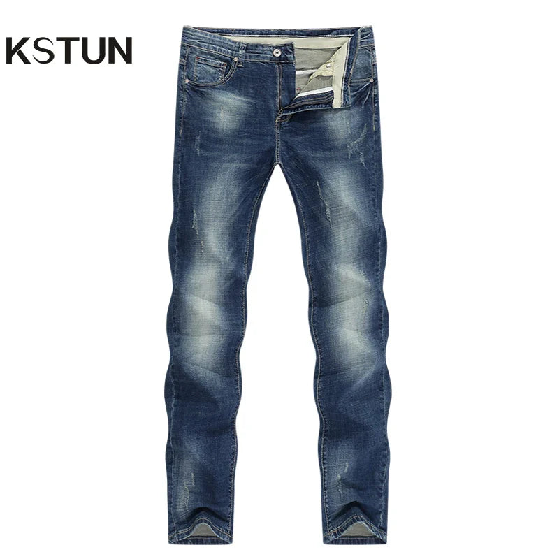 Dark Blue Jeans Men Stretch Slim Straight Regular Fit Spring Casual Pants Denim Trousers Men's Clothing Man Jeans Fashion Brand