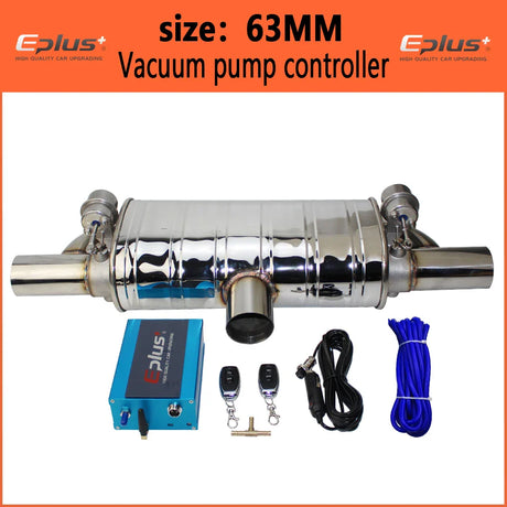 EPLUS Car Exhaust Pipe Vacuum Pump Variable Valve Mufflers Remote Control Stainless Steel Universal T Shape One In Two Out 63MM