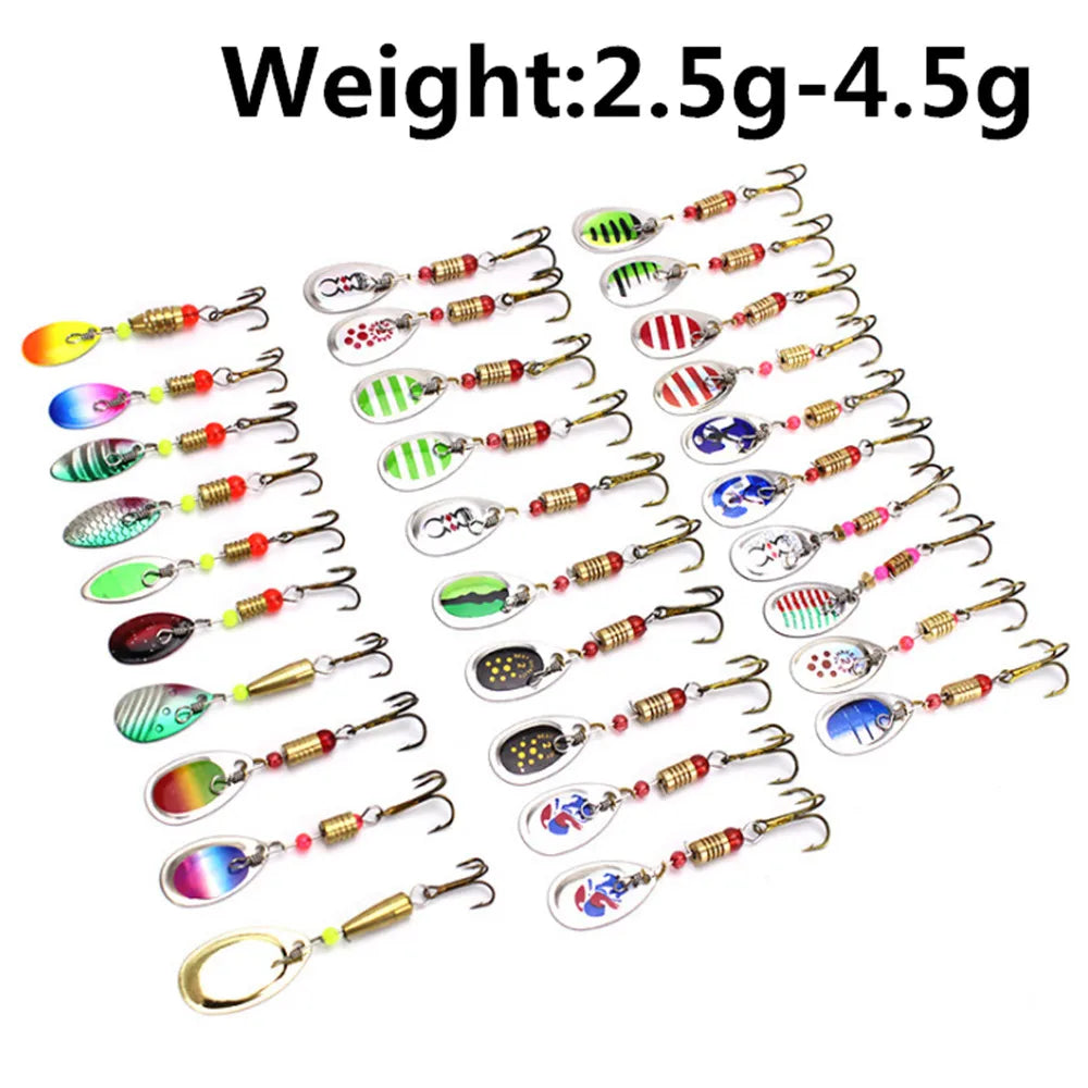 30pcs/10pcs Boxed Rotating Spoon Kit Lure Fishing Lures Artificial Baits Metal Fish Hooks Bass Trout Perch Pike Rotating Sequins