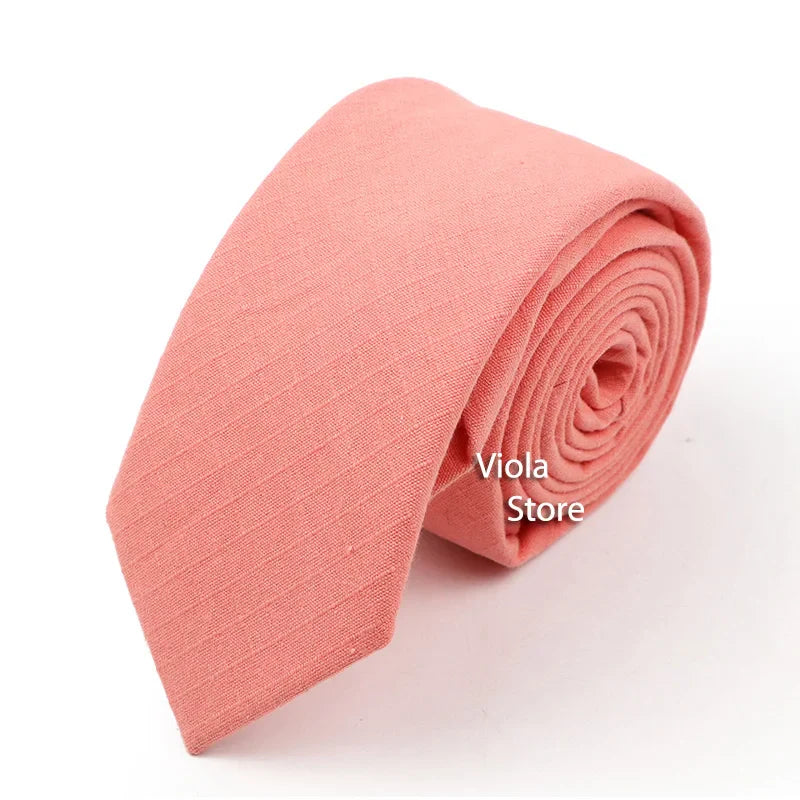 Nice Color Sage Green Pink Peach Solid Cotton Necktie 6cm Skinny Wedding Party Suit Tuxedo Men Tie Gift Bowtie Cravat Accessory