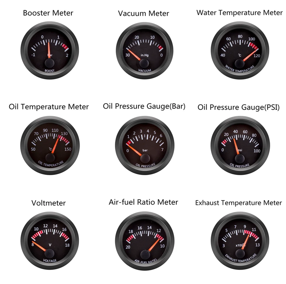 DRAGON GAUGE 52mm Water Temp/Oil Temp/Voltmeter/Oil Press/Vacuum/Boost Gauge/Air Fuel Ratio/EGT Gauge With Sensor for 12V Car