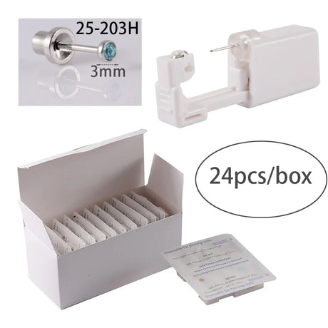 24pcs/Box NO PAIN Piercer Tool Machine Kit Stud Disposable Sterile Ear Piercing Unit Cartilage Tragus Helix Piercing Gun Jewelry