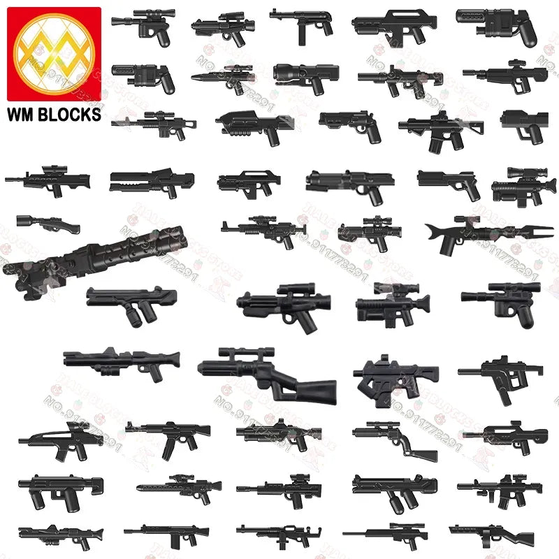 50PCS/LOT Weapon Model Gun Pack Star W Movie Series Blaster Guns Military Accessories DIY Building Blocks Toys For Children Gift