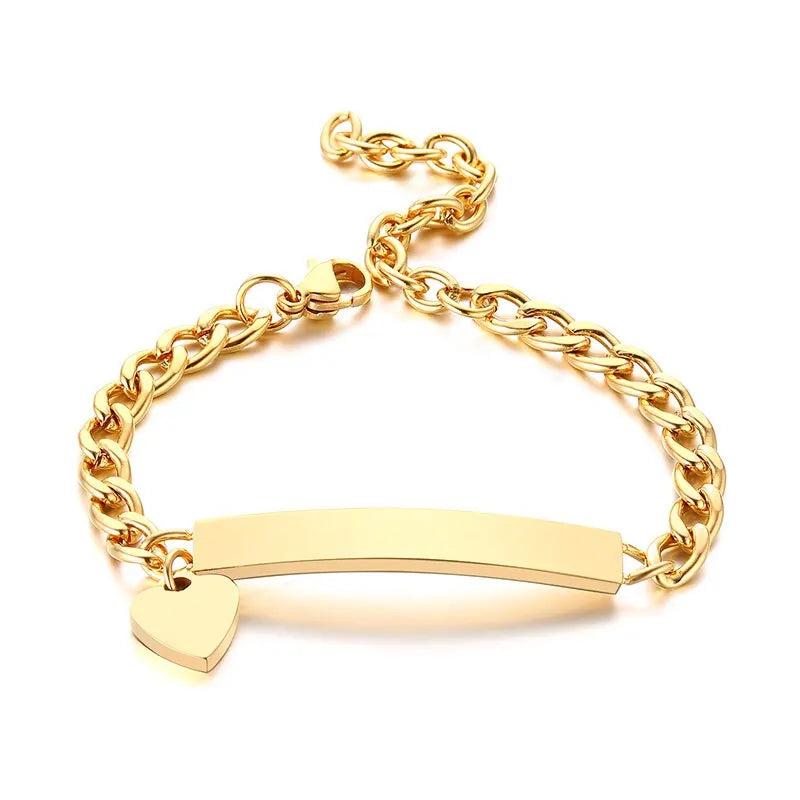 Personalize Baby Name Bracelet Figaro Chain Smooth Bangle Link Gold Tone No Fade Safty Jewelry 12cm to 15cm