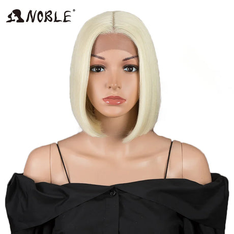 Noble Cosplay Synthetic Lace Wig Cosplay Wig Short Bob Straight 12" Color Yellow Lace Wig Ombre Blonde Wig For Black Women Wig