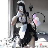 Sexy Nightdress Cute Lace Up Black and White Maid Dress Role Play Costume Transparent Chiffon Cosplay Anime Uniform Temptation