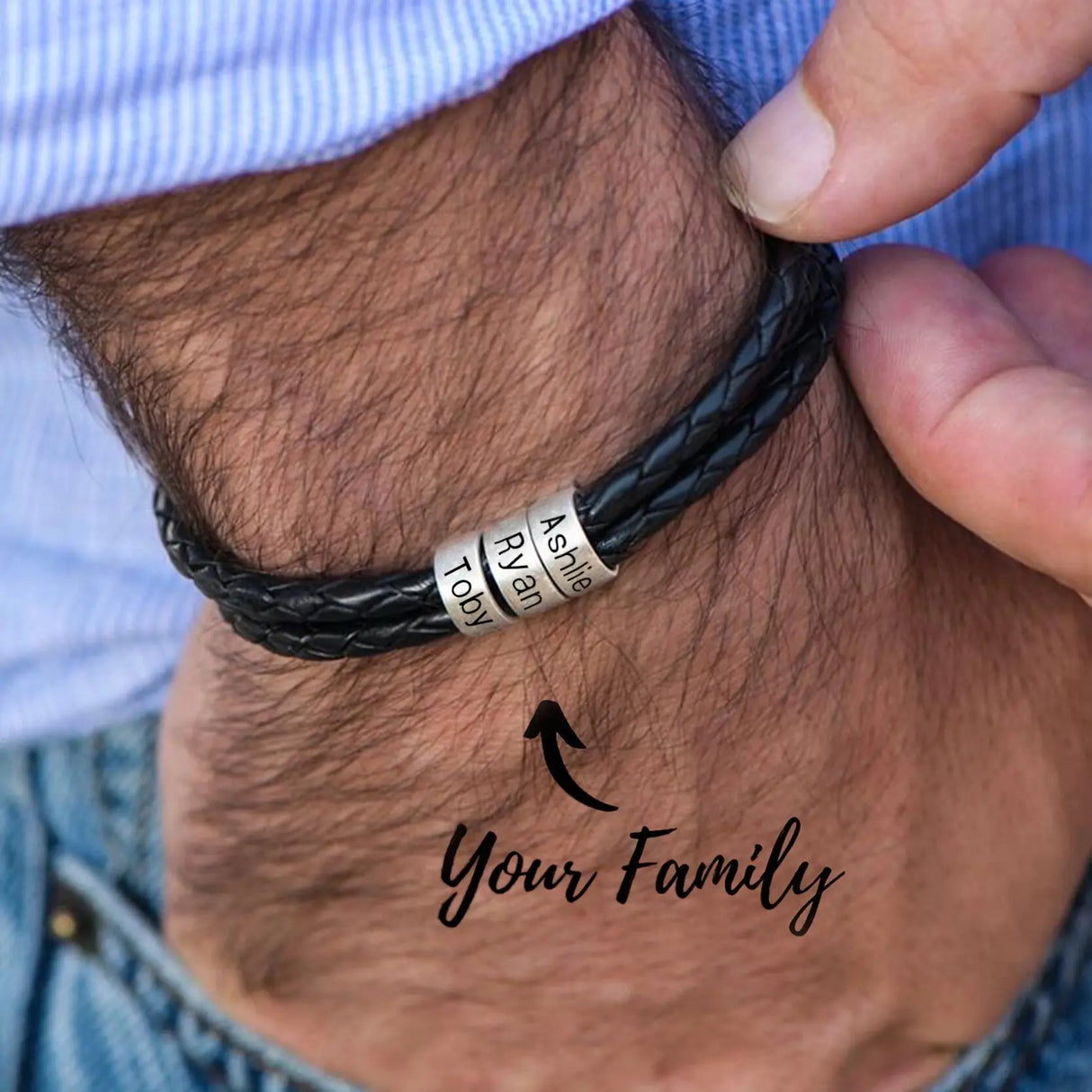 Personalized Name Accessories Stainless Steel Beads With Genuine Leather Bracelet Father's Day Gift for Men and Women