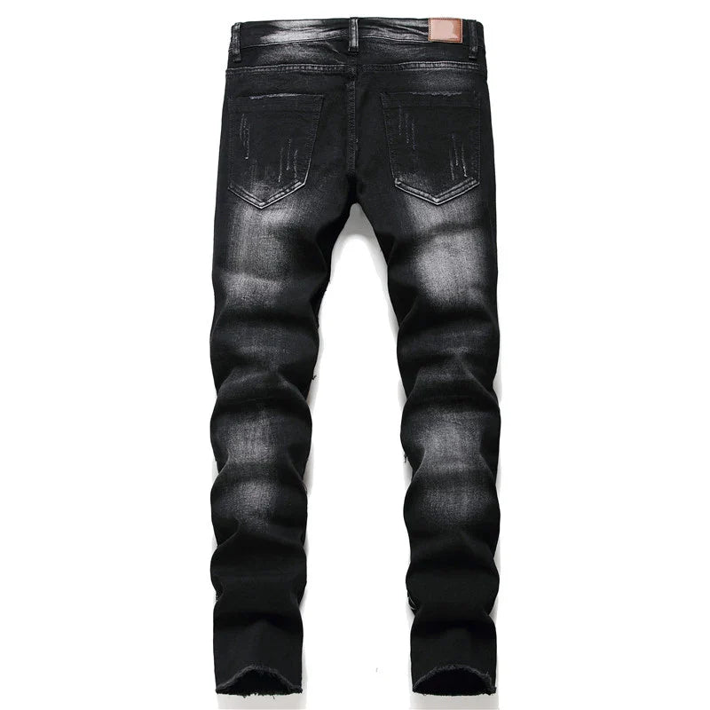 Men'S Pants Streetwear Fashion Trousers Jeans Skull Black Denim Biker High Quality Male Casual Designer Ripped Comfortable