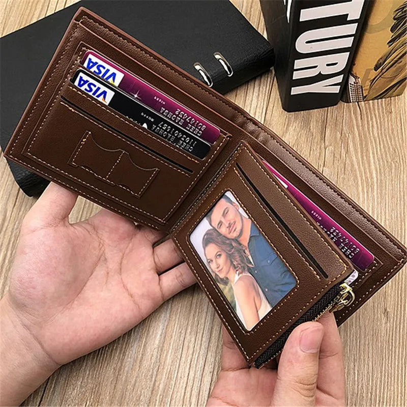 Personalized Father's Day Gift Photo Text Wallet Men Zipper Interior Coin Pocket Bifold Custom Egnraved Picture Wallets for Him