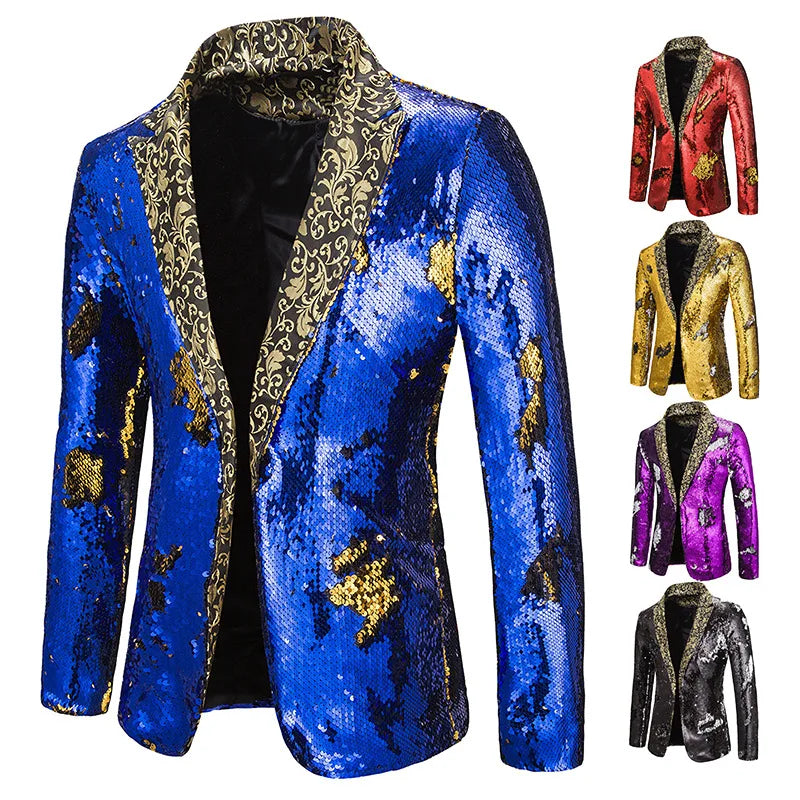 Men Blazer Shiny Sequin Shawl Collar suit Men Wedding Groom Singer Prom Glitter Suit Jacket DJ Club Stage Men suit