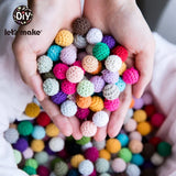 Let's Make 100Pcs Crochet Beaded Wood Teether 16mm Round Baby Wooden Teether Crochet Toys Braided Teething Beads Baby Oral Care