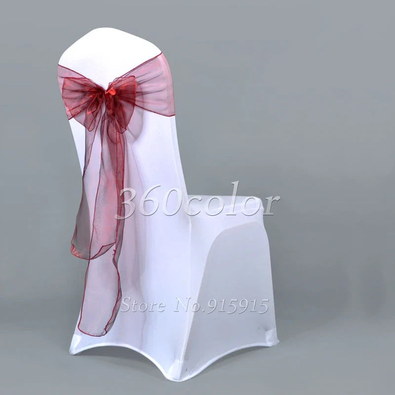 25pcs Sheer Organza Chair Sashes Bow Cover Band Bridal Shower Chair Design Wedding Party Banquet Decoration