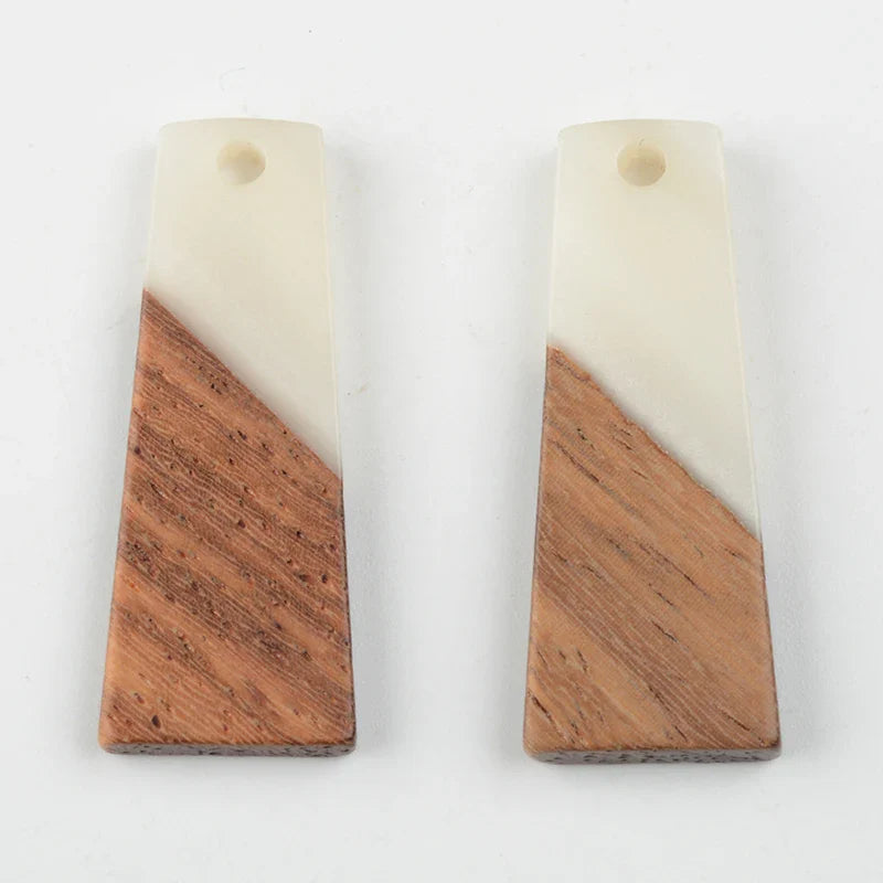 10PCS Trapezoid Earrings Accessories Natural Wood & Resin Splicing Hand Made DIY Making Charms Jewelry Findings & Components