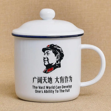 450m Nostalgic Classics Ceramic Cup With Lid China Mao Zedong Retro Drinking Glass Office Creative Tea Pot Imitation Enamel Mug