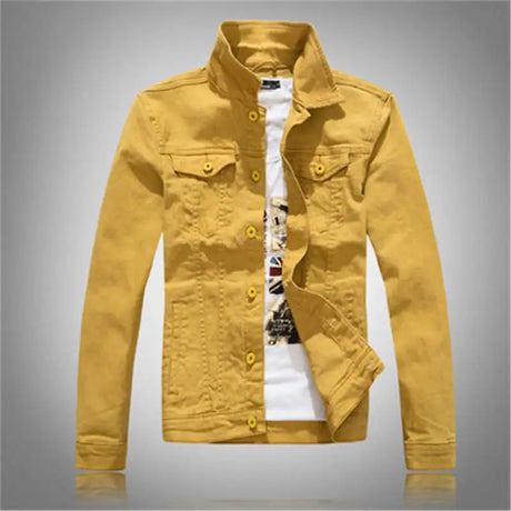 Denim Jackets Men Solid Color Jeans Jacket Slim Fit Denim Coat Fashion Military Jacket Yellow Black Green White Top for Men